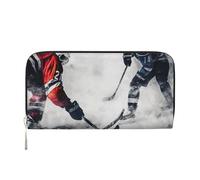 STVYUKL Portefeuille pour femme en cuir synthétique avec fermeture éclair sur le pourtour pour téléphone, sac à main pour carte de hockey sur glace, noir, taille unique, Noir , Taille unique