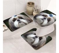 STVYUKL Shih Tzu Lot de 3 tapis de salle de bain antidérapants et lavables avec contour en forme de U en microfibre absorbante pour décoration de baignoire/douche