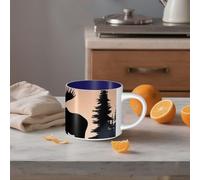 STVYUKL Tasse à café en céramique de 445 ml, tasse à café amusante avec grande poignée, élan montagne, pin, nature, tasse à thé, tasse cadeau pour latte, cacao, café bleu marine