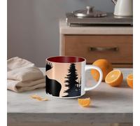 STVYUKL Tasse à café en céramique de 445 ml, tasse à café amusante avec grande poignée, élan montagne, pin, nature, tasse à thé, tasse cadeau pour latte, cacao, café rouge