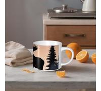 STVYUKL Tasse à café en céramique de 445 ml, tasse à café amusante avec grande poignée, élan montagne, pin, nature, tasse à thé, tasse cadeau pour latte, cacao, café blanc