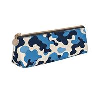 STVYUKL Trousse à crayons de style campagnard britannique, élégante trousse à crayons fine avec fermeture éclair, trousse de maquillage en cuir pour le travail et le bureau, Motif camouflage bleu