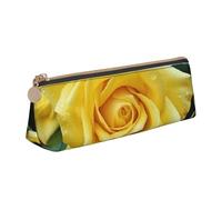 STVYUKL Trousse à crayons élégante en cuir avec fermeture éclair et motif rose jaune