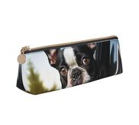 STVYUKL Trousse à crayons en cuir avec fermeture éclair Motif chiot Boston Terrier