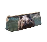 STVYUKL Trousse à crayons en cuir avec fermeture éclair Motif hippopotame