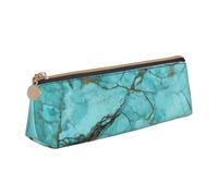 STVYUKL Trousse à crayons en cuir avec fermeture éclair - Motif marbre turquoise - Pour le travail et le bureau
