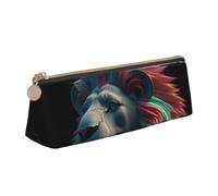 STVYUKL Trousse à crayons en cuir avec motif alpaga, élégante et fine avec fermeture éclair, pour le travail et le bureau, Lion d'art abstrait 3D, Taille unique