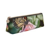 STVYUKL Trousse à crayons en cuir avec motif champignon bleu dessin animé, trousse à crayons fine avec fermeture éclair, trousse de maquillage pour le travail et le bureau, Papillon et rose, Taille