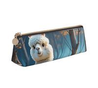 STVYUKL Trousse à crayons en cuir avec motif champignon bleu dessin animé, trousse à crayons fine avec fermeture éclair, trousse de maquillage pour le travail et le bureau, Animal mignon en alpaga