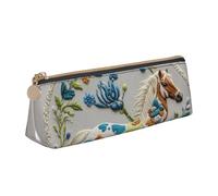 STVYUKL Trousse à crayons en cuir avec motif chevaux brodés et élégante - Avec fermeture éclair - Pour le travail et le bureau