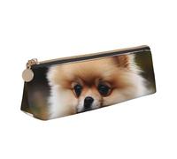 STVYUKL Trousse à crayons en cuir avec motif chien de Poméranie à poils courts, trousse à crayons fine avec fermeture éclair, trousse de maquillage pour le travail et le bureau