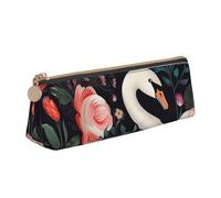 STVYUKL Trousse à crayons en cuir avec motif de cygne, élégante et fine avec fermeture éclair, pour le travail et le bureau