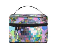 STVYUKL Trousse de maquillage à motif boule disco pour femme, étanche, portable, grande capacité, trousse de toilette avec poignée sur le dessus, fermeture éclair, organiseur de maquillage
