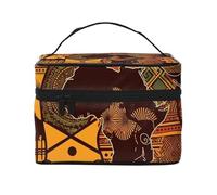 STVYUKL Trousse de maquillage à motif carte africaine ethnique pour femme, étanche, portable, grande capacité, trousse de toilette avec poignée sur le dessus, fermeture éclair, organiseur de