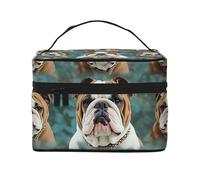 STVYUKL Trousse de maquillage amusante avec motif bouledogue anglais pour femme, étanche, portable, grande capacité, trousse de toilette avec poignée sur le dessus et fermeture éclair