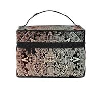 STVYUKL Trousse de maquillage avec calendrier maya pour femme, étanche, portable, grande capacité, poignée sur le dessus, fermeture éclair, organiseur de maquillage