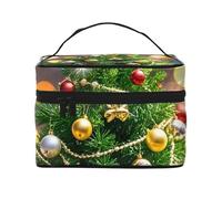 STVYUKL Trousse de maquillage avec motif sapin de Noël et cloches pour femme, étanche, portable, grande capacité, poignée sur le dessus, fermeture éclair, organiseur de maquillage