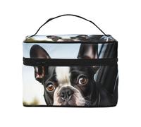 STVYUKL Trousse de maquillage Boston Terrier pour femme, étanche, portable, grande capacité, trousse de toilette avec poignée sur le dessus et fermeture éclair