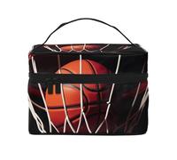STVYUKL Trousse de maquillage de basket-ball pour femme, étanche, portable, grande capacité, trousse de toilette avec poignée sur le dessus, fermeture éclair, organiseur de maquillage