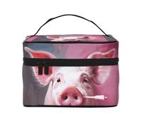 STVYUKL Trousse de maquillage en forme de cochon pour femme, étanche, portable, grande capacité, trousse de toilette avec poignée sur le dessus et fermeture éclair