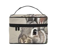 STVYUKL Trousse de maquillage en forme de lapin dessiné à la main pour femme, étanche, portable, grande capacité, trousse de toilette avec poignée supérieure et fermeture éclair