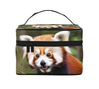 STVYUKL Trousse de maquillage Little Panda rouge pour femme, étanche, portable, grande capacité, trousse de toilette avec poignée sur le dessus et fermeture éclair