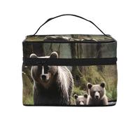 STVYUKL Trousse de maquillage Mother Bear And Her Cubs pour femme, étanche, portable, trousse de toilette de grande capacité, poignée sur le dessus, fermeture éclair, organisateur de maquillage
