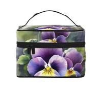 STVYUKL Trousse de maquillage Pansy Perfection pour femme, étanche, portable, grande capacité, trousse de toilette avec poignée sur le dessus, fermeture éclair, organiseur de maquillage