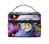 STVYUKL Trousse de maquillage Pansy Perfection pour femme, étanche, portable, grande capacité, trousse de toilette avec poignée sur le dessus, fermeture éclair, organiseur de maquillage