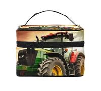 STVYUKL Trousse de maquillage sur le thème du tracteur pour femme, étanche, portable, grande capacité, trousse de toilette avec poignée sur le dessus et fermeture éclair