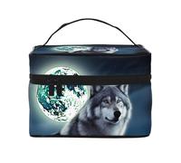STVYUKL Trousse de maquillage Wolf Under Moon pour femme, étanche, portable, grande capacité, trousse de toilette avec poignée sur le dessus, fermeture éclair, étui de rangement de maquillage