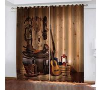 STWSXQ Rideau Thermique Isolant Anti Froid 3D Cowboy Western Vintage Motif Rideaux Occultants À Oeillets 140X260Cm（L X H） Rideau Salon Lot De 2 Décoration De Fenêtre pour Chambre Enfant