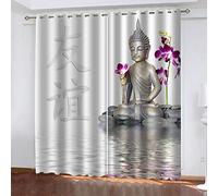 STWSXQ Rideaux Grande Largeur Occultant À Oeillets 132X244Cm（L X H） Lot De 2 Rideau Thermique Isolant Anti Froid Décoration De Fenêtre pour Chambre Cuisine Salon 3D Statue De Bouddha Motif