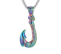 STWTR Collier hawaïen en acier inoxydable avec pendentif hameçon Vaiana Viking pour père, mari, petit ami, Standard, Acier inoxydable, Pas de gemme