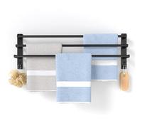 STWWO 80CM Porte-Serviettes sans perçage,3 étages Porte Serviette Bain étagère Serviette avec Crochets Support Serviette Mural Auto-adhésif Range Serviettes pour Salle de Bain ou Cuisine, Noir