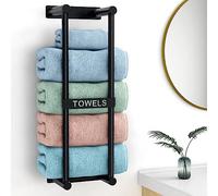 STWWO Porte Serviette Murale 56cm Noir Porte-Serviettes Salle de Bain Range Serviettes pour Serviettes Roulées Support Rangement de Bain, Métal