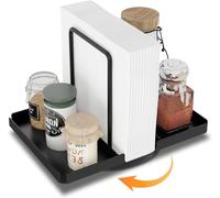 STWWO Porte-serviettes Rotatif de Table Support de Serviette Papier Moderne avec Porte-épices Porte Serviette Distributeur de Serviettes Décoration pour La Maison Cuisine Restaurant, Métal, Noir