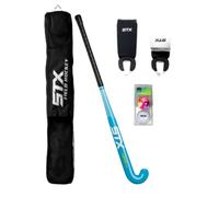 STX Pack de démarrage de Hockey sur Gazon - Junior avec bâton de 91,4 cm, protège-Tibias, Sac et balles, Noir/Bleu Sarcelle (FH 962 BE/36)