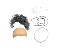 Stxdynjy Costume de Vieille Dame, Ensemble de Casquette, Déguisement, Accessoire de Cosplay, Chaîne de Lunettes de Grand-mère de Qualité Supérieure pour Specta, Noir Gris Bouclés