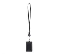 Stxdynjy Porte Double Face Étui Rétractable Vertical En Cuir PU avec Tour de Cou pour Garder Professionnel Carte Bancaire Identit dapté, Gris foncé, 11x7cm