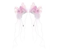 Stxdynjy Serre-tête Oreilles de Chat Bandeau Cosplay Accessoire Cheveux En Polyester Souple Original pour Adulte et Enfant Adapté à La Fête Scène Photo Souveni, Rose Blanc