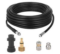 STYDDI Kit de tuyau de nettoyage pour canalisations Kärcher K2, K3, K4, K5, K6, K7, avec buses rigides et rotatives, tuyau de nettoyeur haute pression avec adaptateur, 30 m, 180 bar