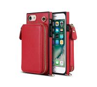 (Style A iPhone SE (2022), Red) For Iphone 7/8/Se (2020)/Se (2022) Cell Phone Cases Tpu+Pu Wallet Cover With Long Strap