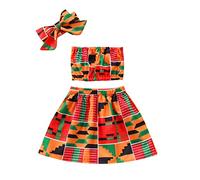 Style Africain Ensemble Bandeau Enfant en Bas âge Enfants vêtements Gilet été Filles Dashiki Jupes Hauts bébé Tenues Ankara Filles Tenues et Ensemble Combishort Fille (Orange, 3-4 Years)