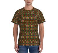 Style africain Patchwork Imprimé Hommes Classique Manches Courtes T-Shirt Respirant Été Casual Entraînement Fitness Vêtements, Noir , L