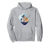 Style Anime Great Wave of Kanagawa Ramen Noodles Lover Lover Sweat à Capuche, Unisexe pour Adultes, Gris Chiné, M