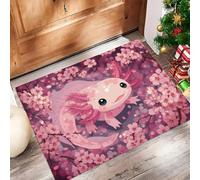 Style Anime Paillasson D'Entrée Discret Absorbant - 45 x 75 cm - Antidérapant - Mignonne Salamandre Fleur Cerisier Tapis Sol pour Entrée d'animaux Domestiques Cuisine Salle Bain - Rose