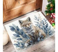 Style Aquarelle Paillasson D'Entrée Discret Absorbant - - Antidérapant -Adorable Petit Renard Forêts Tapis De Sol pour Entrée d'animaux Domestiques Cuisine Salle De Bain - Blanc