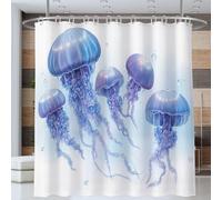 Style Aquarelle Rideau de Douche Méduse Bleu Anti Moisissure 240 x 200 cm Rideau avec Crochets à Rideaux