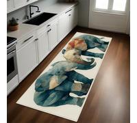 Style Aquarelle Tapis de Cuisine Animaux Éléphant Vert Lavable Doux Polyester 50 x 150 cm Tapis d’Entrée Absorbant Passage Couloir Facile à Nettoyer
